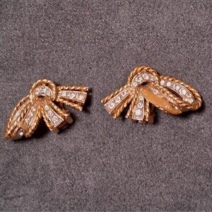 Vintage Boucher Rhinestone Ribbon Bow Earrings